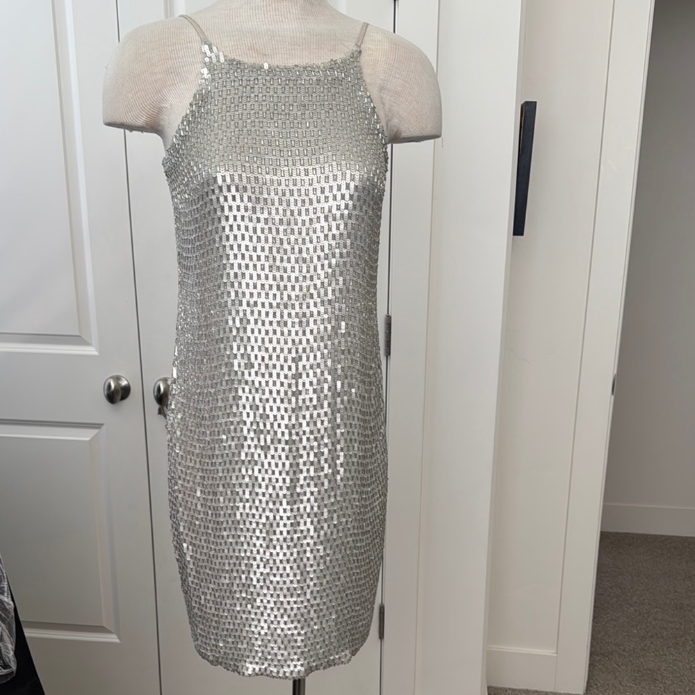 Hand Embellished All Saints Silver Sequin Dress